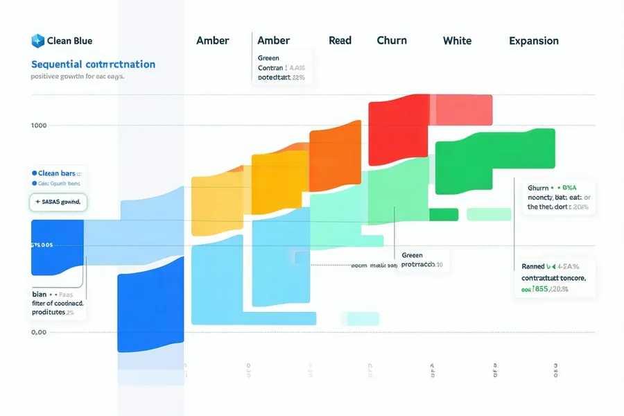 Growth accounting waterfall chart visualization showing new, expansion, contraction and churn MRR components